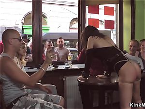 mistress made babe group sex in public bar